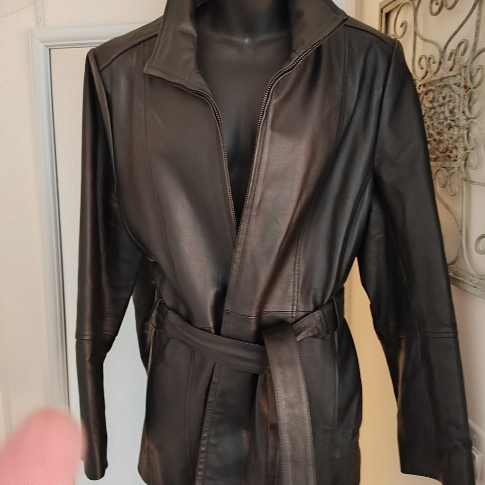 3/4 length leather coat Croft and barrow, black, sz Large,